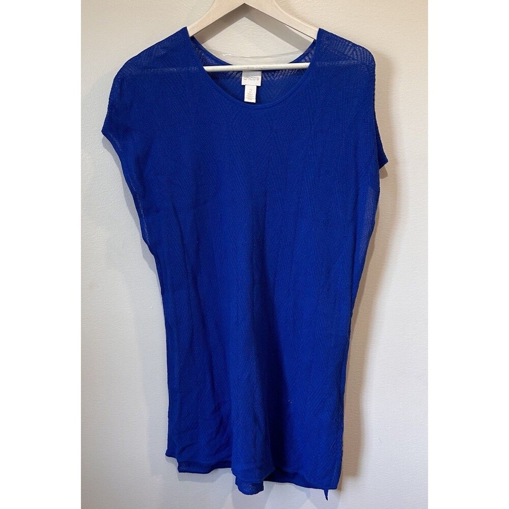 Chico’s Capsleeve Stretch Loose Knit Tunic Size 2 Royal Blue